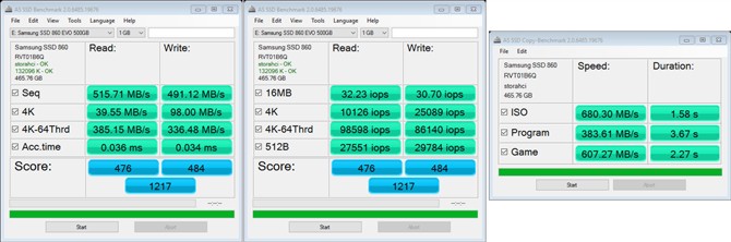 Samsung 860 Evo SSD Solid State Drive disco duro AS Benchmark